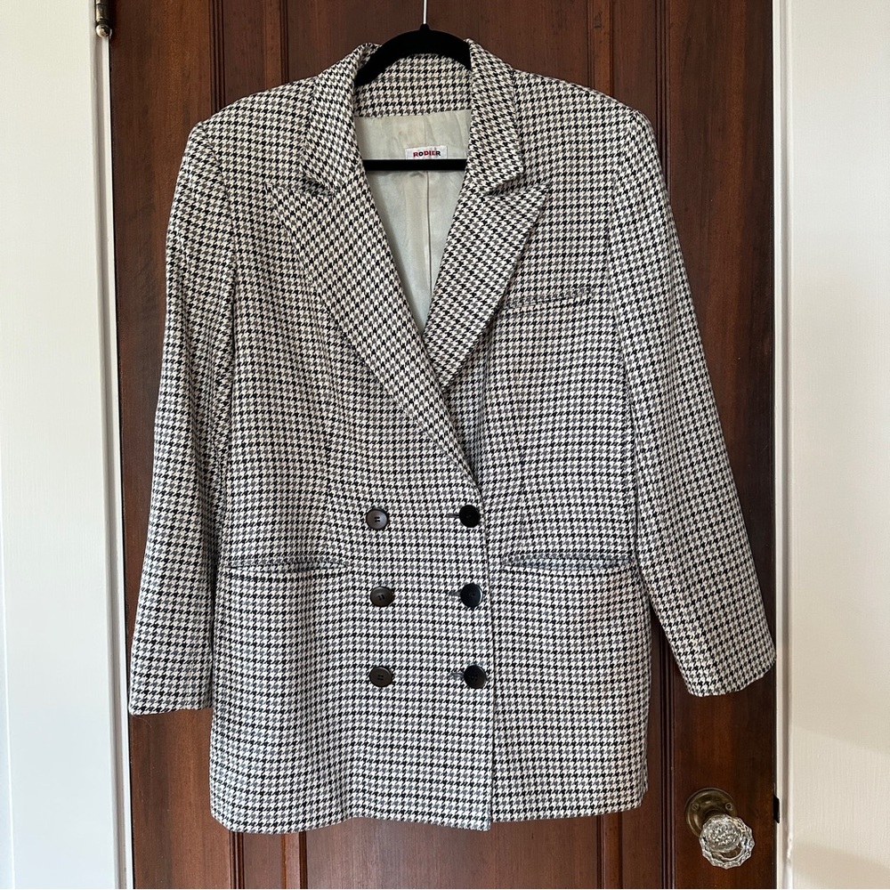 RODIER Black and White Houndstooth Blazer